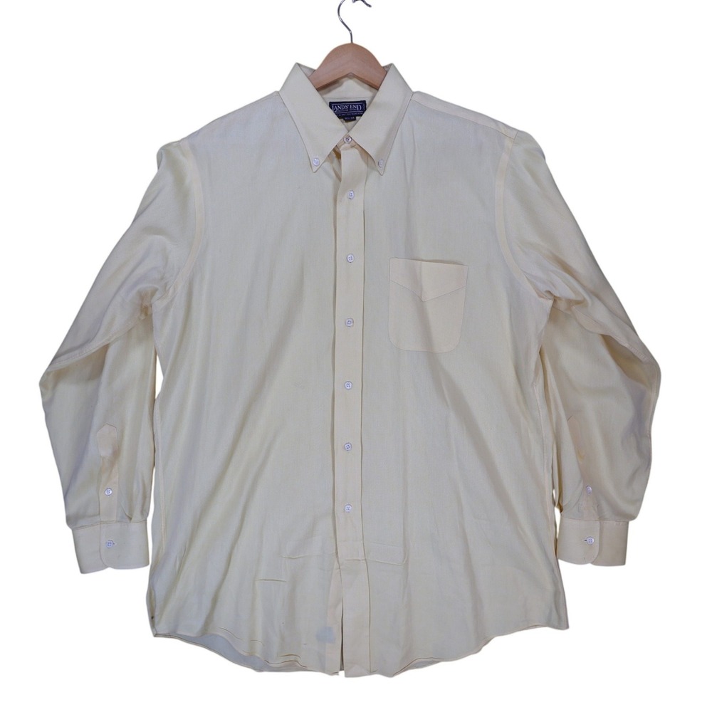 Lands End Button Down Mens 16.5-34 Yellow Excellent Oxford Cotton